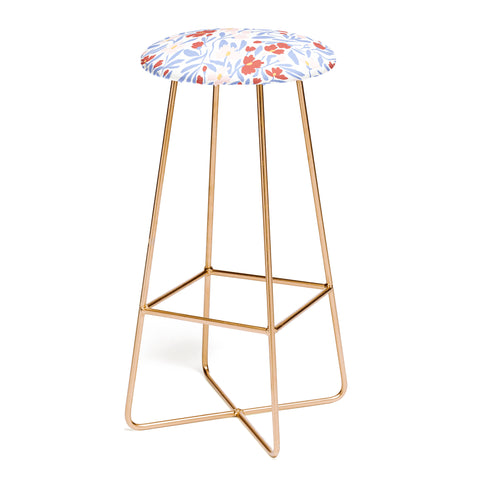 LouBruzzoni Blue and Orange vibrant bold flowers Bar Stool