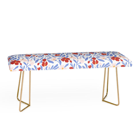 LouBruzzoni Blue and Orange vibrant bold flowers Bench