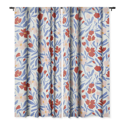 LouBruzzoni Blue and Orange vibrant bold flowers Blackout Non Repeat