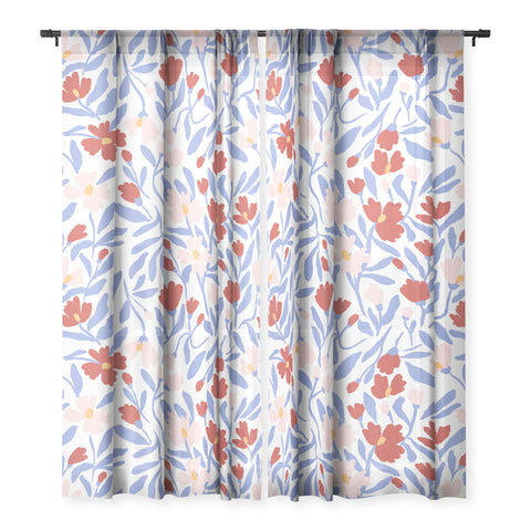 LouBruzzoni Blue and Orange vibrant bold flowers Sheer Non Repeat
