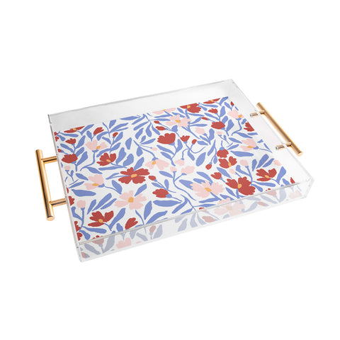 LouBruzzoni Blue and Orange vibrant bold flowers Acrylic Tray
