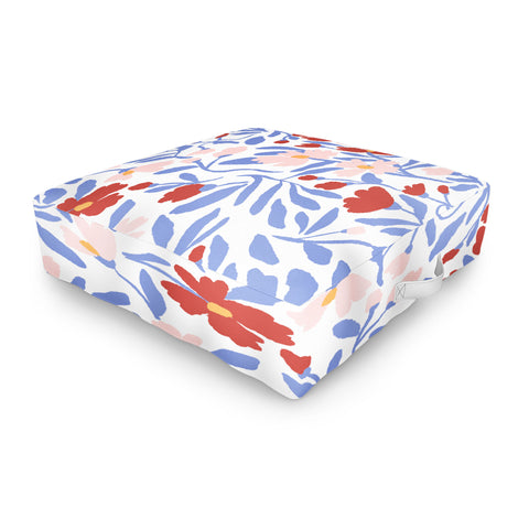 LouBruzzoni Blue and Orange vibrant bold flowers Outdoor Floor Cushion