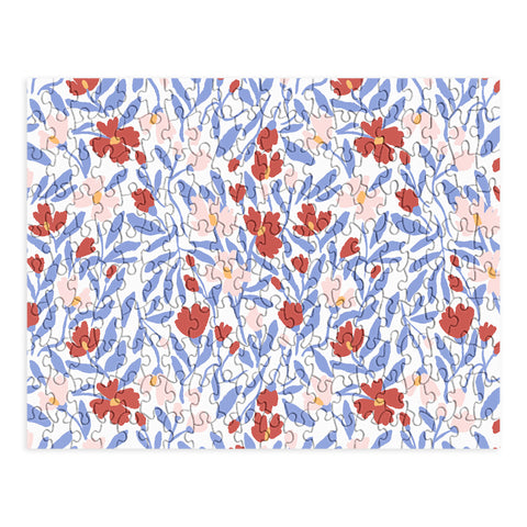LouBruzzoni Blue and Orange vibrant bold flowers Puzzle