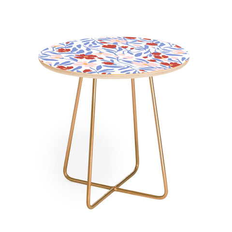 LouBruzzoni Blue and Orange vibrant bold flowers Round Side Table
