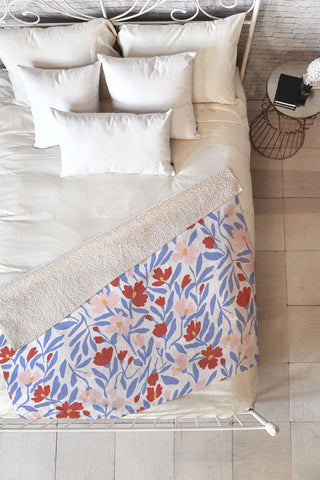 LouBruzzoni Blue and Orange vibrant bold flowers Fleece Throw Blanket