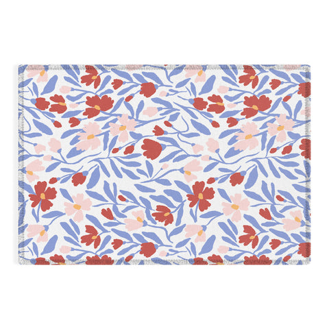 LouBruzzoni Blue and Orange vibrant bold flowers Outdoor Rug