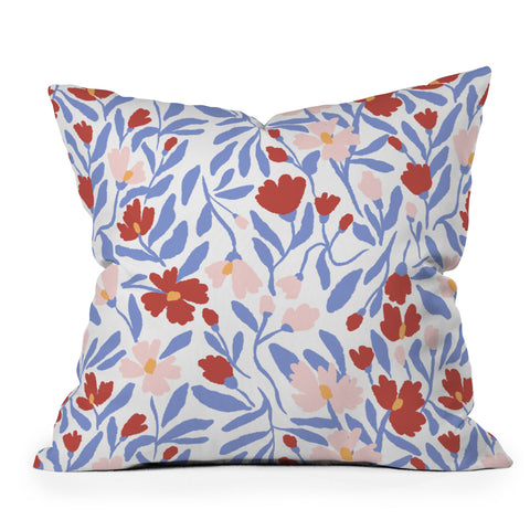 LouBruzzoni Blue and Orange vibrant bold flowers Outdoor Throw Pillow