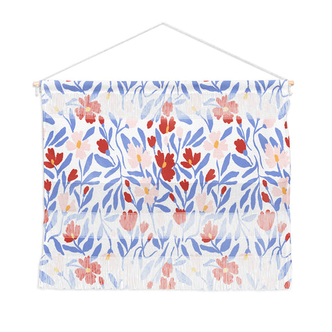 LouBruzzoni Blue and Orange vibrant bold flowers Wall Hanging Landscape