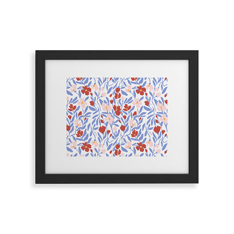 LouBruzzoni Blue and Orange vibrant bold flowers Framed Art Print