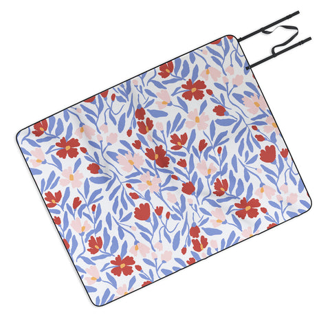 LouBruzzoni Blue and Orange vibrant bold flowers Picnic Blanket