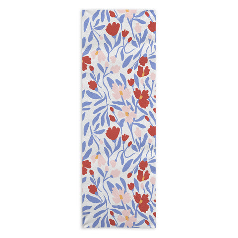 LouBruzzoni Blue and Orange vibrant bold flowers Yoga Towel