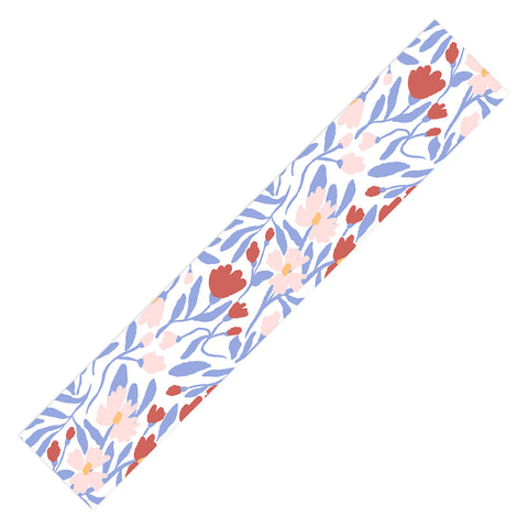 LouBruzzoni Blue and Orange vibrant bold flowers Table Runner