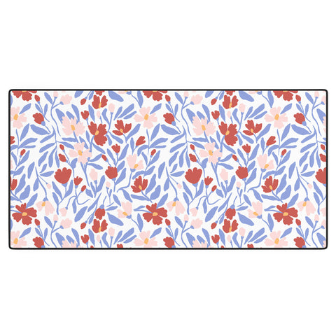LouBruzzoni Blue and Orange vibrant bold flowers Desk Mat