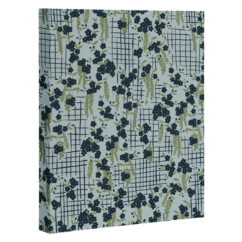 LouBruzzoni Blue flowers and checks Art Canvas