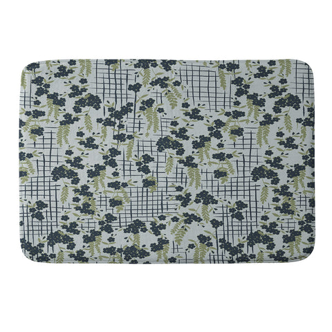 LouBruzzoni Blue flowers and checks Memory Foam Bath Mat
