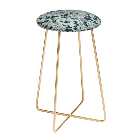 LouBruzzoni Blue flowers and checks Counter Stool