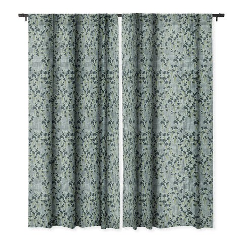 LouBruzzoni Blue flowers and checks Blackout Window Curtain