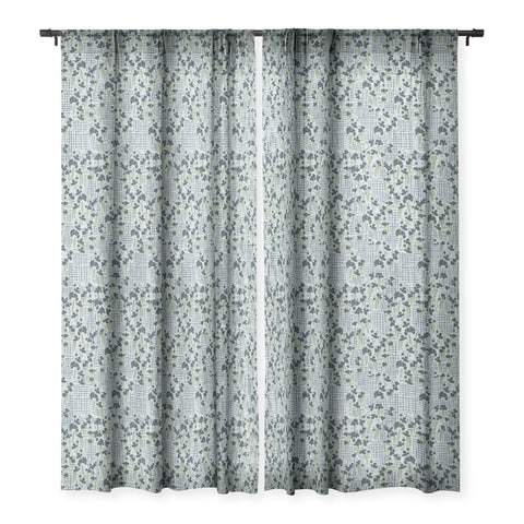 LouBruzzoni Blue flowers and checks Sheer Window Curtain
