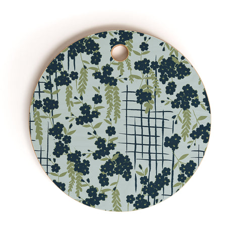 LouBruzzoni Blue flowers and checks Cutting Board Round