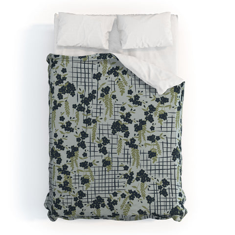 LouBruzzoni Blue flowers and checks Duvet Cover