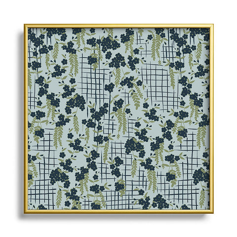 LouBruzzoni Blue flowers and checks Square Metal Framed Art Print