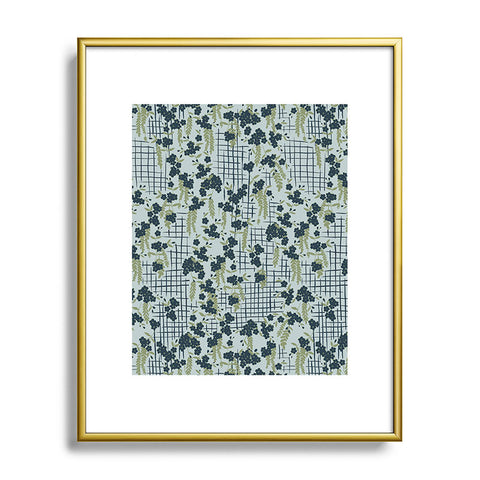 LouBruzzoni Blue flowers and checks Metal Framed Art Print