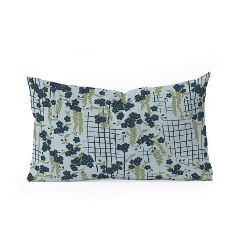 LouBruzzoni Blue flowers and checks Oblong Throw Pillow