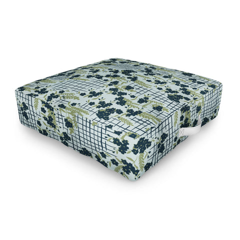 LouBruzzoni Blue flowers and checks Outdoor Floor Cushion