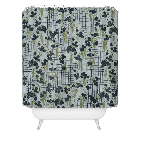 LouBruzzoni Blue flowers and checks Shower Curtain