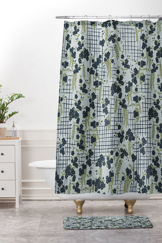 LouBruzzoni Blue flowers and checks Shower Curtain And Mat