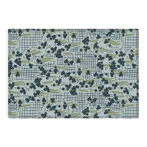 LouBruzzoni Blue flowers and checks Outdoor Rug