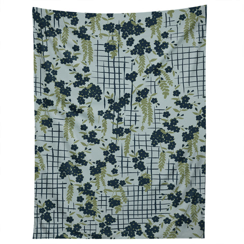 LouBruzzoni Blue flowers and checks Tapestry