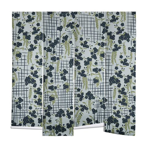 LouBruzzoni Blue flowers and checks Wall Mural