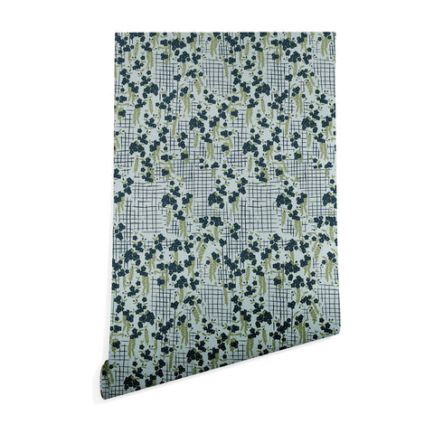 LouBruzzoni Blue flowers and checks Wallpaper