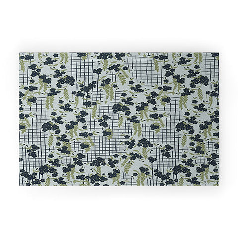 LouBruzzoni Blue flowers and checks Welcome Mat