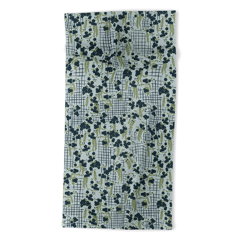 LouBruzzoni Blue flowers and checks Beach Towel