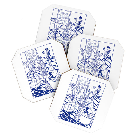LouBruzzoni Blue line vases Coaster Set