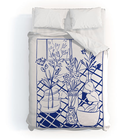 LouBruzzoni Blue line vases Duvet Cover
