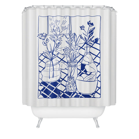 LouBruzzoni Blue line vases Shower Curtain