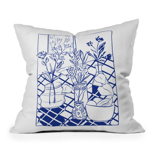 LouBruzzoni Blue line vases Throw Pillow