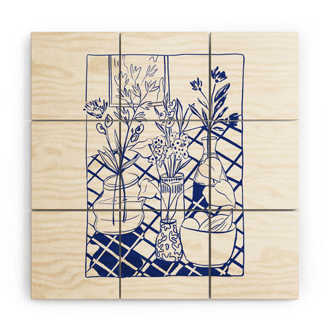 LouBruzzoni Blue line vases Wood Wall Mural