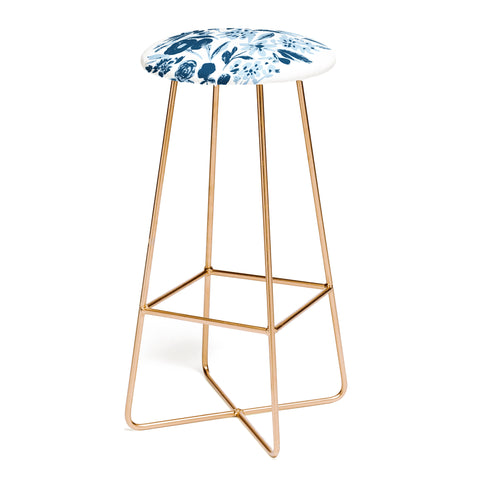 LouBruzzoni Blue monochrome artsy wildflowers Bar Stool