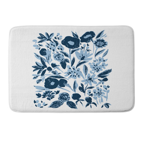 LouBruzzoni Blue monochrome artsy wildflowers Memory Foam Bath Mat