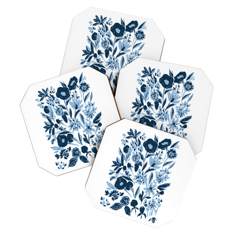 LouBruzzoni Blue monochrome artsy wildflowers Coaster Set