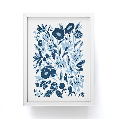 LouBruzzoni Blue monochrome artsy wildflowers Framed Mini Art Print