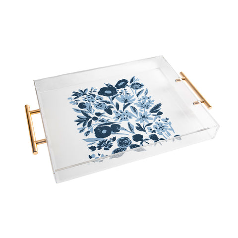 LouBruzzoni Blue monochrome artsy wildflowers Acrylic Tray