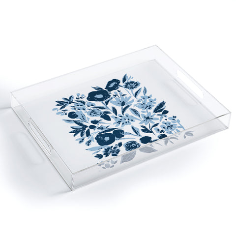 LouBruzzoni Blue monochrome artsy wildflowers Acrylic Tray