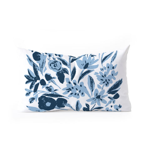 LouBruzzoni Blue monochrome artsy wildflowers Oblong Throw Pillow