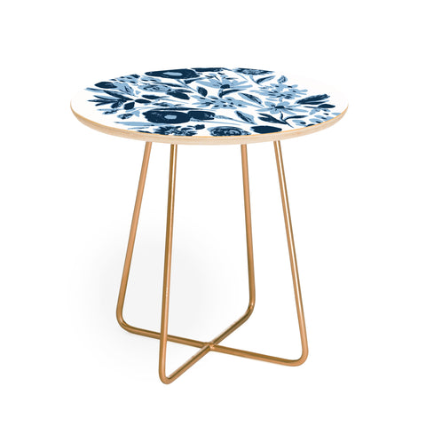 LouBruzzoni Blue monochrome artsy wildflowers Round Side Table
