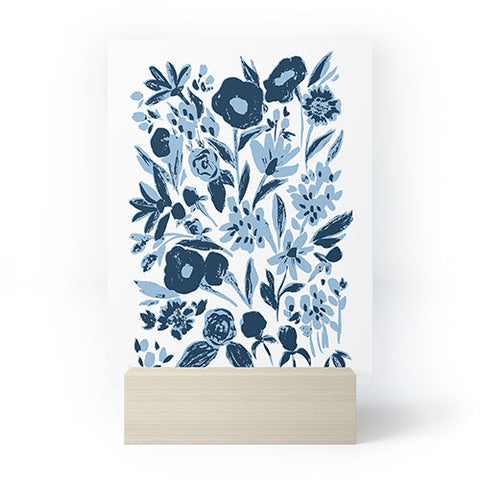 LouBruzzoni Blue monochrome artsy wildflowers Mini Art Print